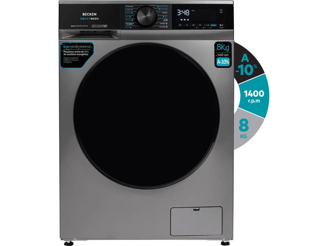 Máquina de Lavar Roupa BECKEN Boostwash BWM8812N (8 kg - 1400 rpm - Inox)