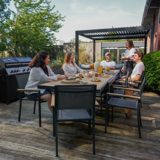 Mesa extensível madeira teca e alumínio 200320X100 cm cinza esc Naterial Persea