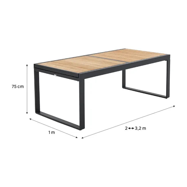 Mesa extensível madeira teca e alumínio 200320X100 cm cinza esc Naterial Persea
