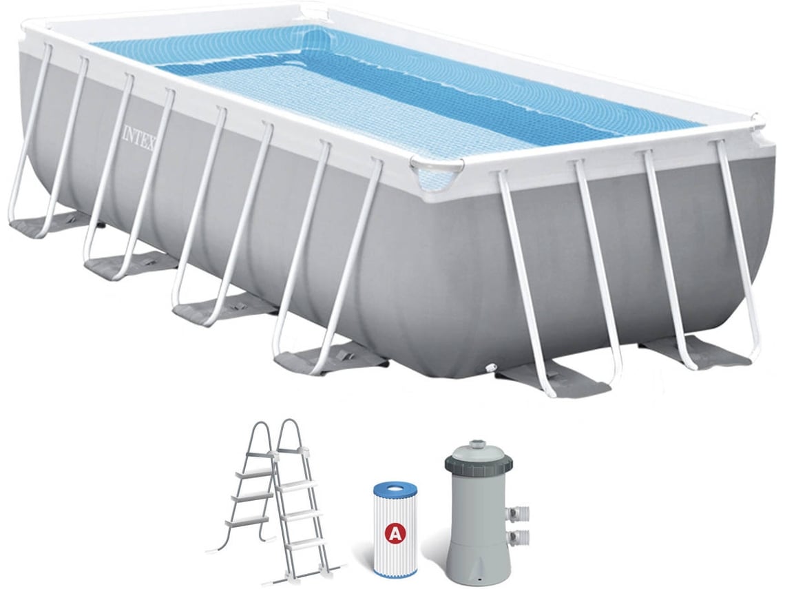 Piscina Tubular INTEX Prisma Frame Retangular com Bomba (4 Pessoas - 6836L - 400x200x100cm)
