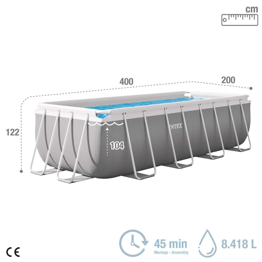 Piscina desmontável retangular INTEX Prism Frame 4 metros + bomba