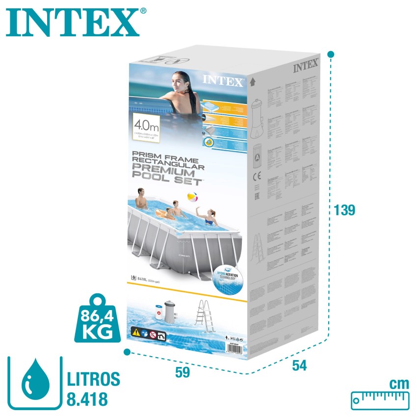 Piscina desmontável retangular INTEX Prism Frame 4 metros + bomba