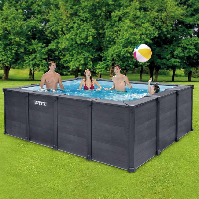 Piscina removível retangular Graphite Gray Panel 4 metros com estação de tratamento