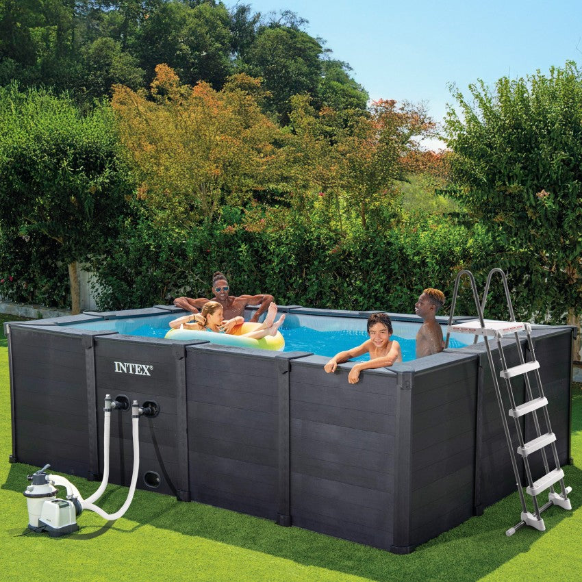 Piscina removível retangular Graphite Gray Panel 4 metros com estação de tratamento