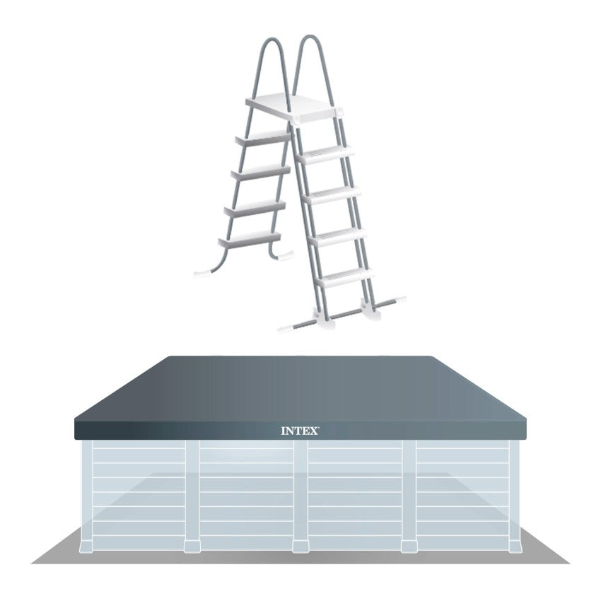 Piscina removível retangular Graphite Gray Panel 4 metros com estação de tratamento