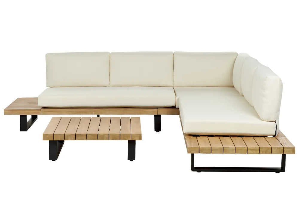 Sofá de jardim de canto com mesa 5 lugares MYKONOS à direita Madeira de Acácia certificada Branco creme