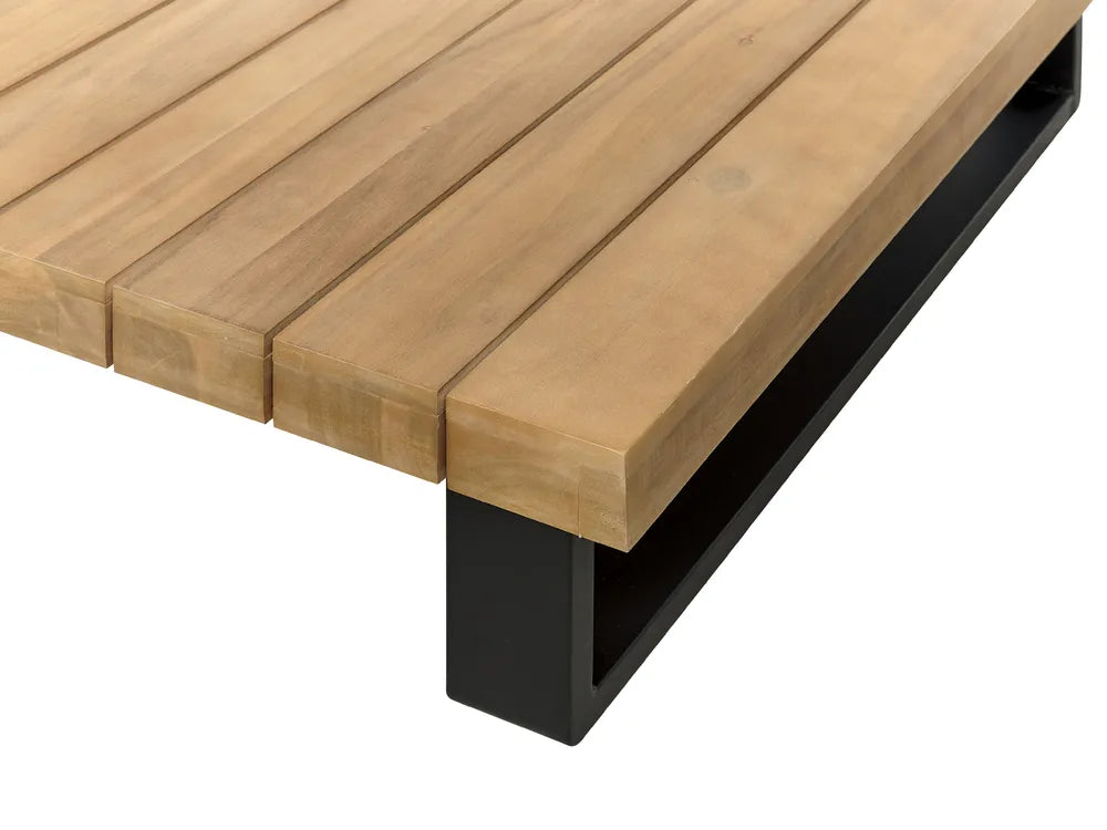 Sofá de jardim de canto com mesa 5 lugares MYKONOS à direita Madeira de Acácia certificada Branco creme